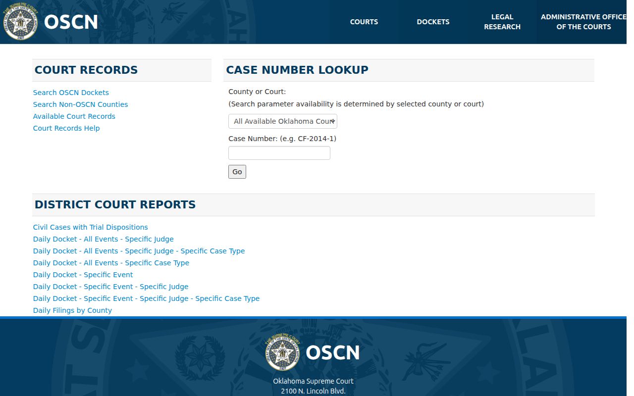 OSCN court-record landing page for McIntosh County