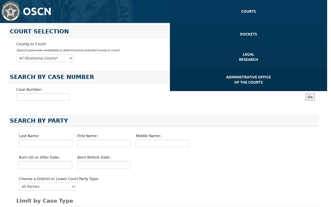 OSCN court search fields for McIntosh District Court records