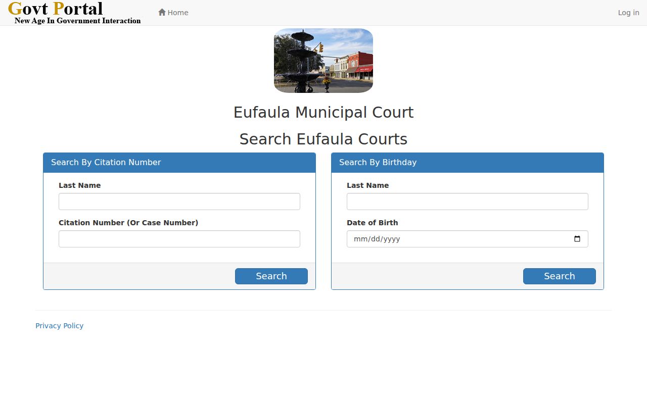 Eufaula Municipal Court citation and birthday search fields