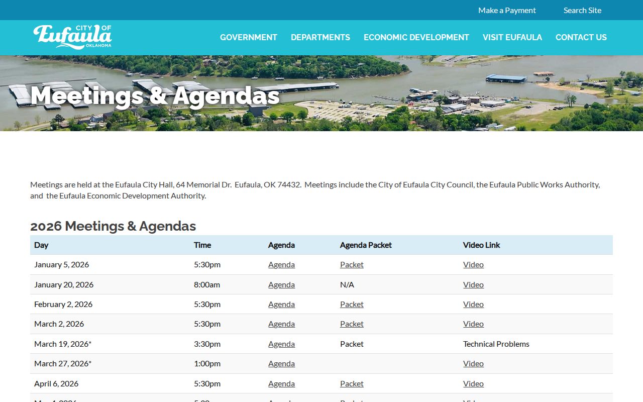 Dated Eufaula municipal agenda archive