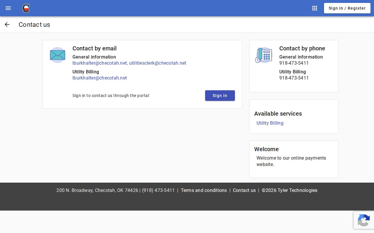 Checotah municipal payment site showing utility-only routing