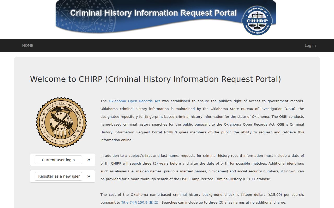 OSBI paid criminal-history request portal