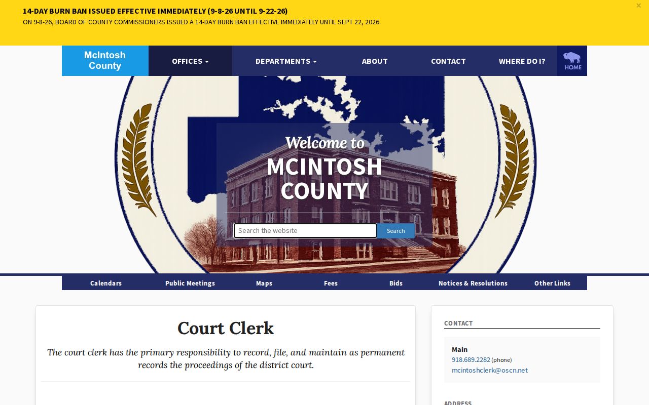 McIntosh County Court Clerk records and traffic citation responsibilities