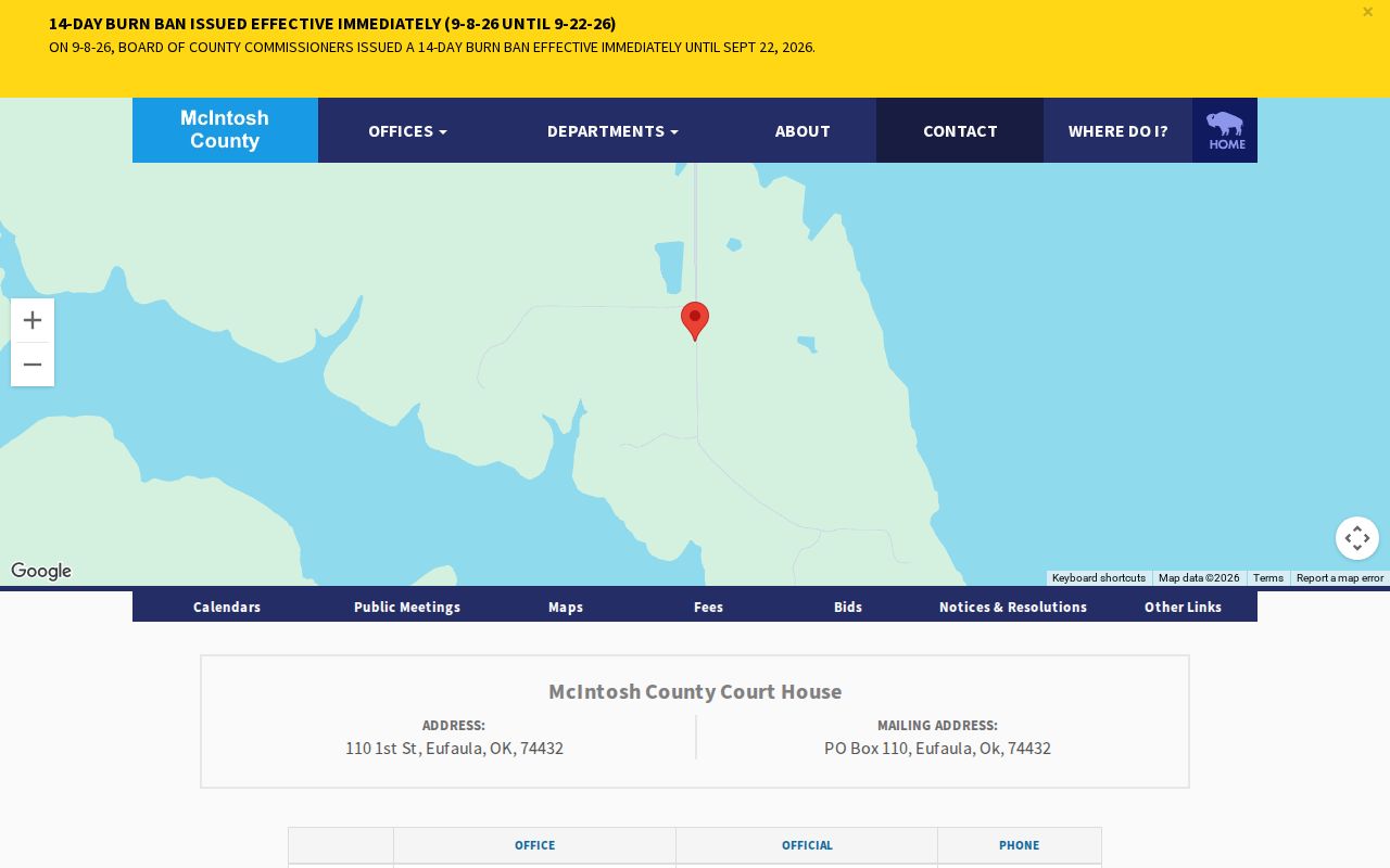 McIntosh County courthouse directory with Court Clerk and sheriff contacts
